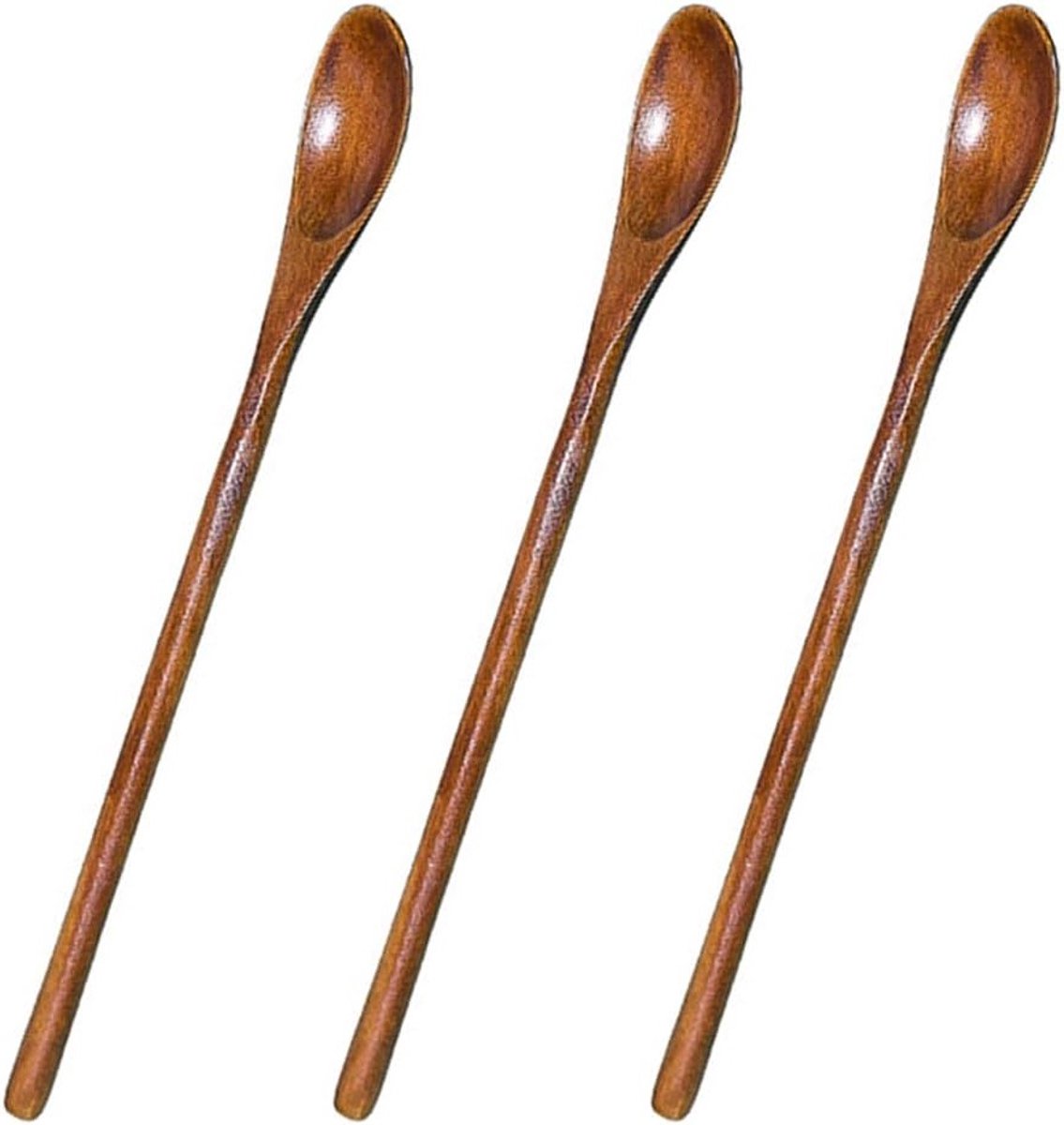 Handgemaakte Houten Lepels Set van 3 - Lange Handgreep voor Melk, Koffie, Soep en Desserts