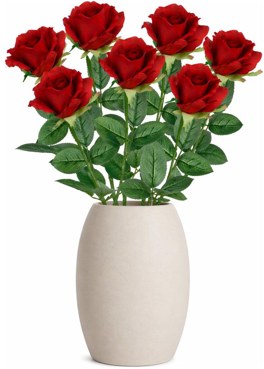 Mica Decorations Kunstbloem Roos Rubina - 8x - H62 cm - rood - kunststof - stelen kunstbloemen - boeket - rozen bloemetjes
