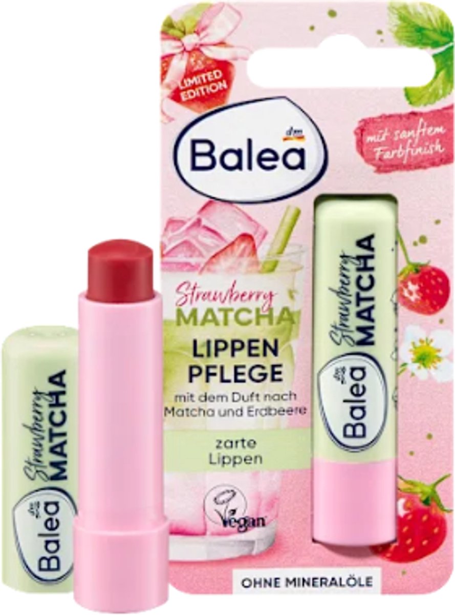 Balea Lippenbalsem Strawberry Matcha | 1x 4,8g - Aardbei & Matcha - Zacht Roze Kleurafwerking | Limited Edition Zomer 2026
