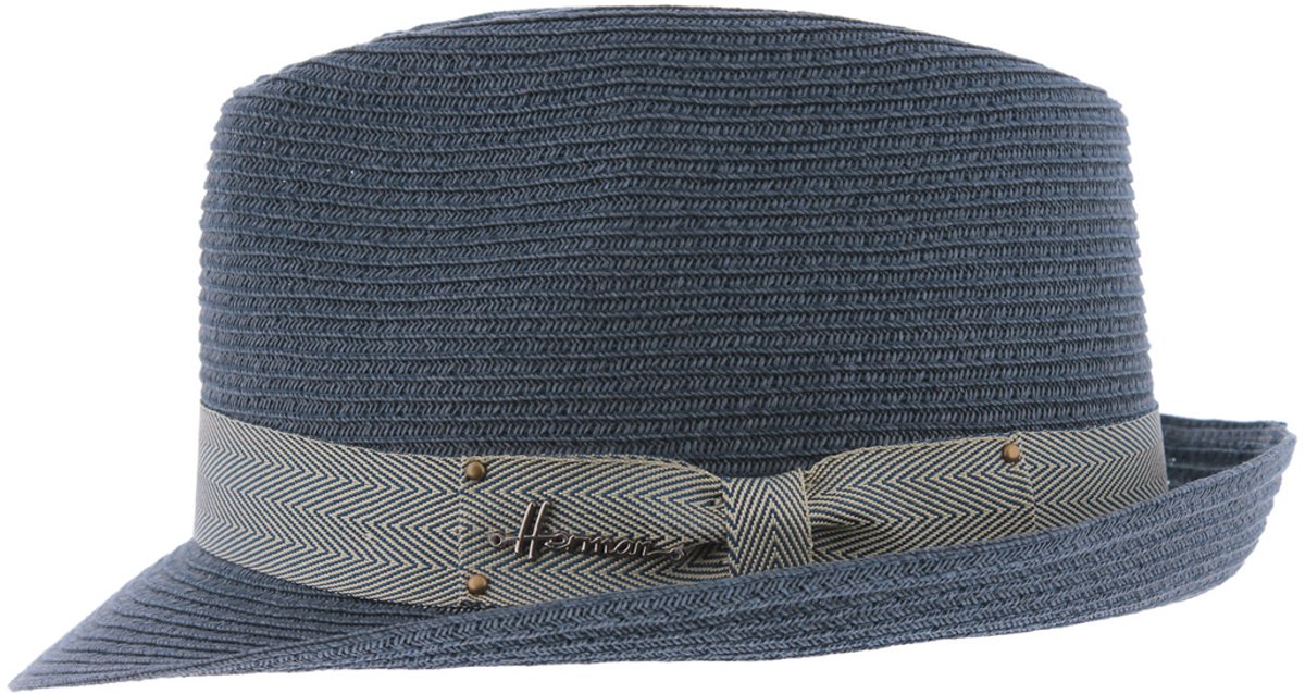 Herman chapeau petit bord relevé à l'arrière en paille papier uni unisexe avec ruban ton sur ton