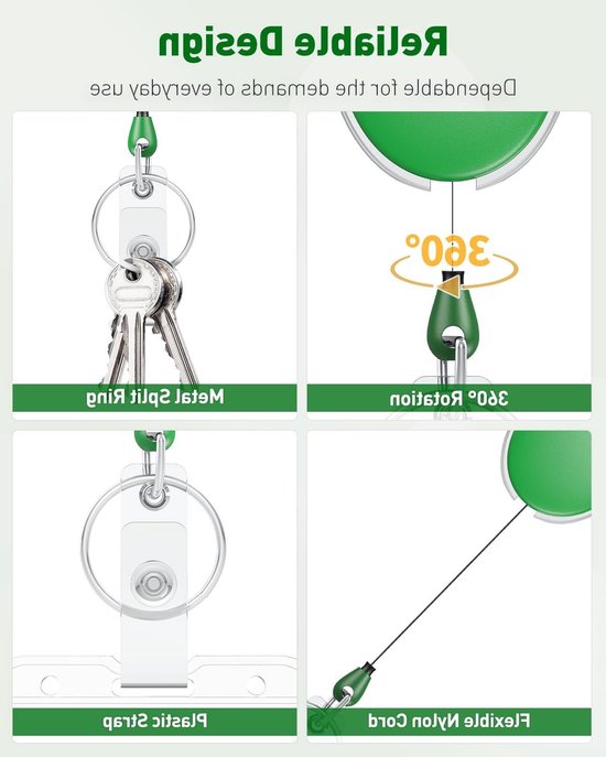 Set van 2 Uittrekbare Badge Reel voor Badgehouders, Sterke ABS Behuizing, Rvs Veer en 24 Inch Nylon Koord met Carabiner en Clip voor Sleutels en ID Kaarten van Merkloos — afbeelding 4