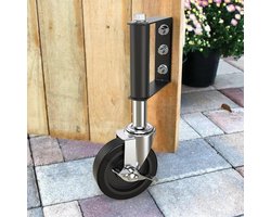 OUYLAF poortwielen met veer - steunwiel poort - hekwiel - 4-inch met rem - loopwiel poort - poortwiel met veer - hek zwenkwiel - 1pcs - zwart - voor houten poorten, hekken en tuinpoorten, zware poorten, draaibare poortrol