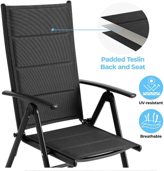 J&R Set van 2 Tuinstoelen - Klapstoelen opvouwbaar - 7-Standen verstelbaar - Aluminium - Grijs met houtlook armleuningen — afbeelding 4