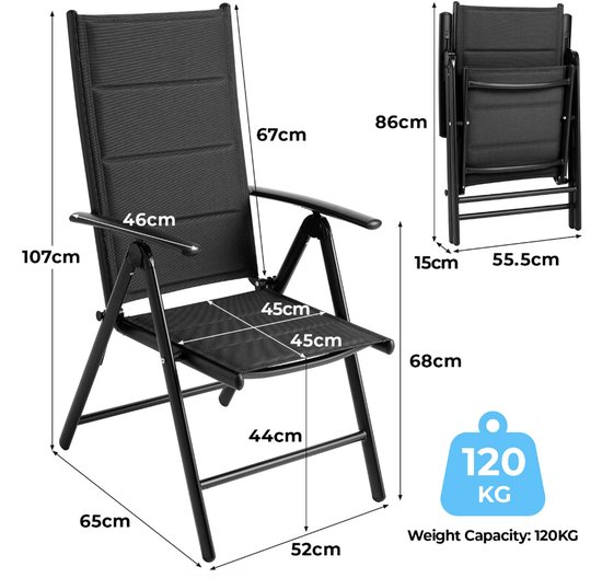 J&R Set van 2 Tuinstoelen - Klapstoelen opvouwbaar - 7-Standen verstelbaar - Aluminium - Grijs met houtlook armleuningen — afbeelding 3