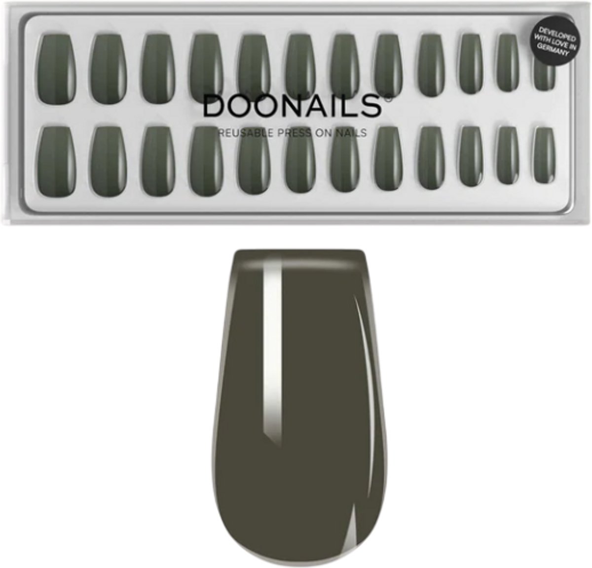 Doonails - Soft Gel Press Ons - Khaki Short Coffin