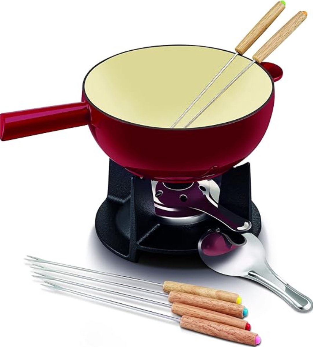 RUX® Kaasfondue Set - Fondue Set - Fonduepan - Rood - 2 L - 21cm x 23cm x 15cm