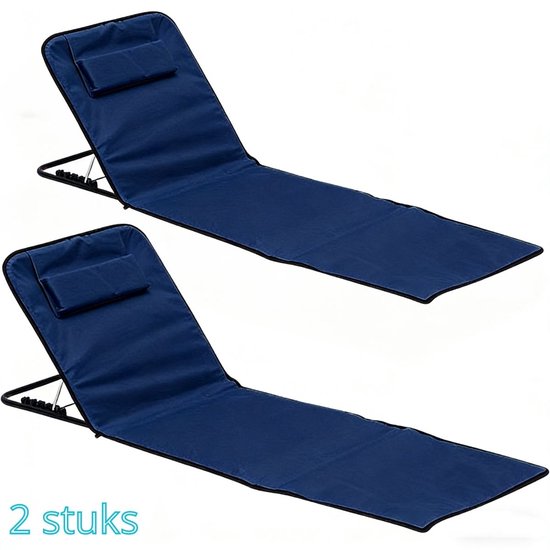 Ceruzo Strandmat Set 2 – Verstelbare Rugleuning – Opvouwbaar – Blauw