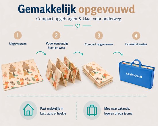 Speelmat - Inclusief Luxe Opbergtas - Dubbelzijdig - Speelkleed - Speelmat Baby - Speelkleed Baby - Speelmat Foam - 150 x 200 cm - Opvouwbaar - Beige - Baby Speelgoed 6 maanden - Baby cadeau - Kraamcadeau
