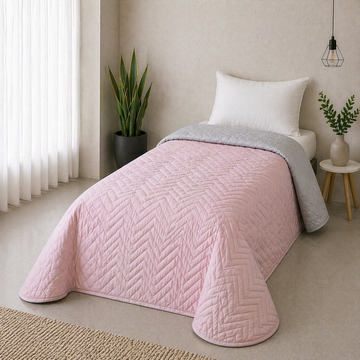Luxe Bedsprei - Zomerdeken - Deken - Boutis - 180 x 240 cm - 1 persoon - Gematlasseerd - Dubbelzijdig - Roos / Grijs