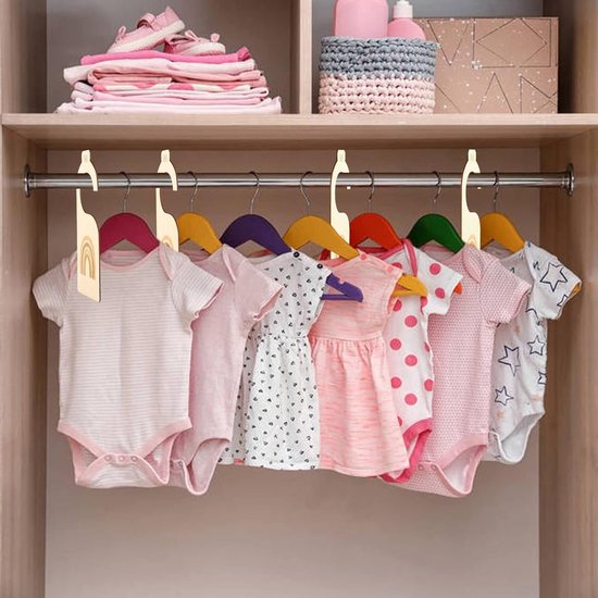 VVGoods - Houten kledingvak voor baby's in regenboogdesign, 7 stuks, maten 50 tot 86, veilig en duurzaam organiseren en scheiden van babykleding. — afbeelding 2