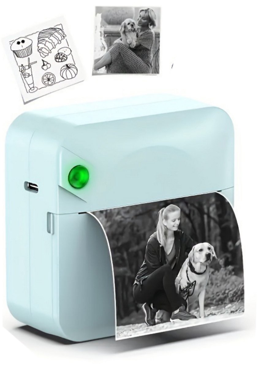 Blauw Mini fotoprinter - Draadloos - Compact & handig - Voor telefoon afdrukken