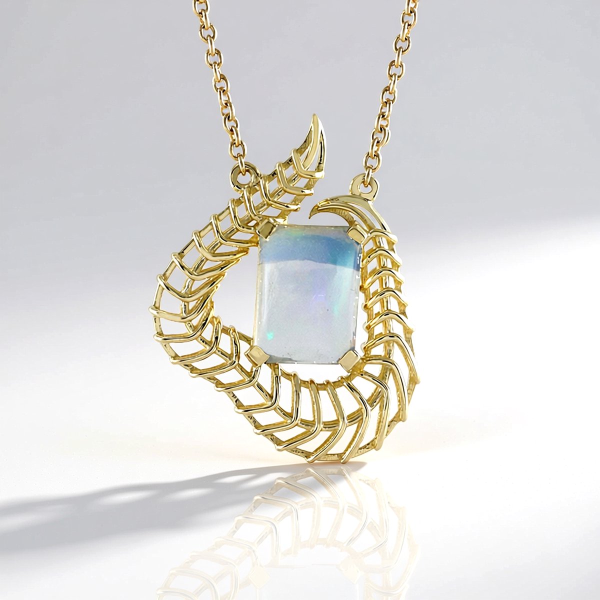 Cavill - Gouden Halsketting 9 Karaat Geelgoud - 0,9 ct Ethiopische Welo Opal Achthoekige Cabochon - Elegante Damesketting Handgemaakt - 45,72 cm