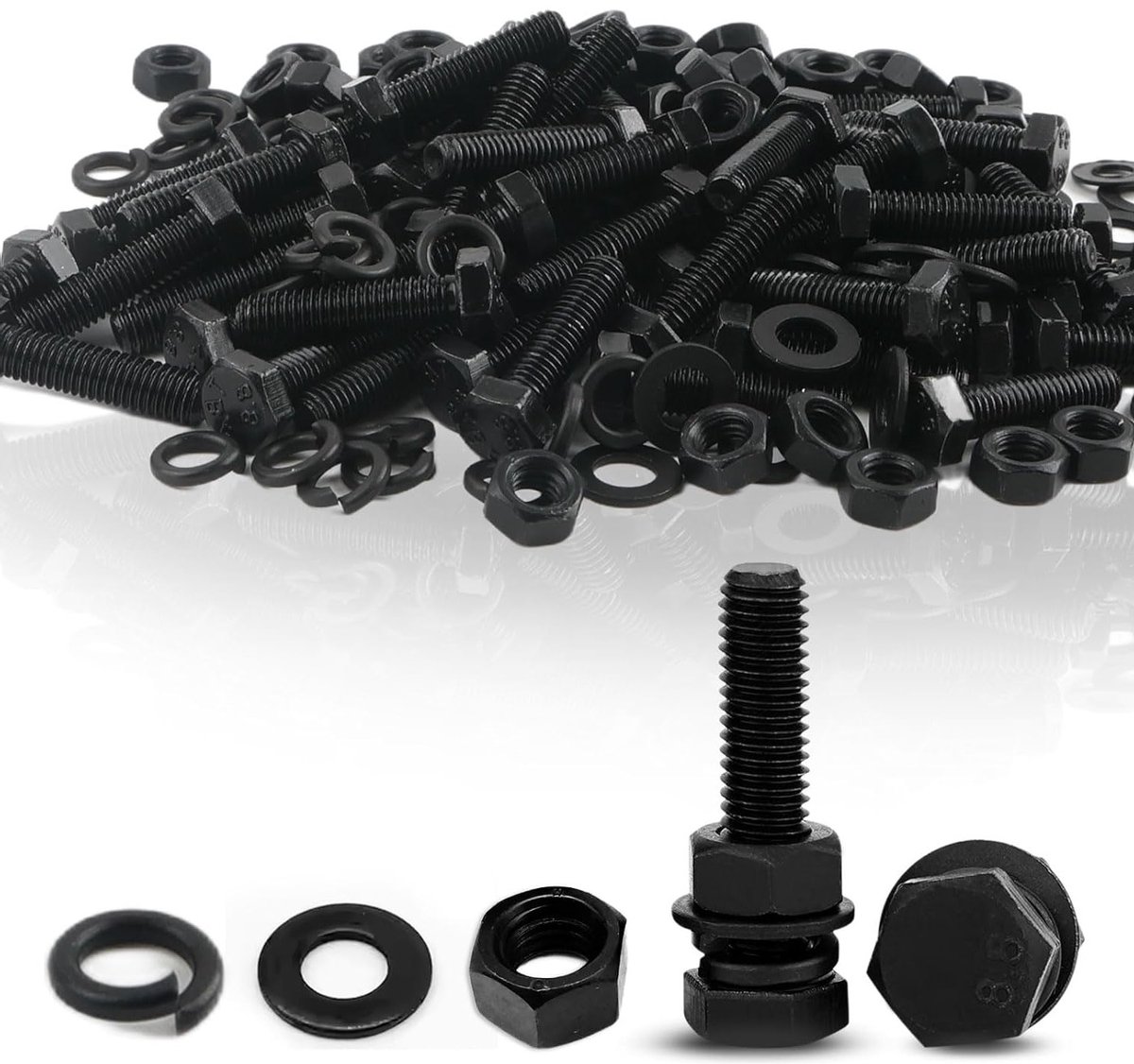 50 Stuks RVS Schroeven M5 x 20 mm met Lenskop, Zwarte Schroeven en Ringen, Assortimentset voor Meubelmontage en Klusprojecten
