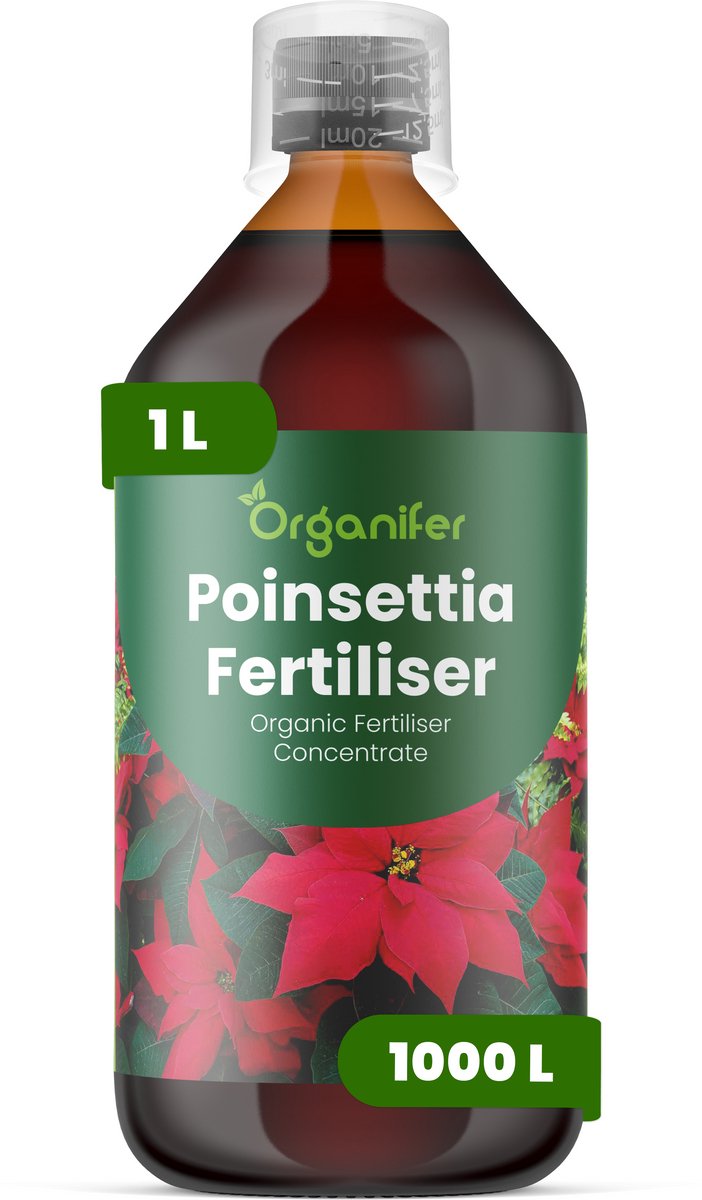 Vloeibare Meststof Voor Poinsettia 1 L Voor 1000 L - Npk 2-1-8 - Verbetert Bladkwaliteit En Het Algehele Visuele Evenwicht - Bevordert Compacte Groei En Een Sterke Plantstructuur - Ondersteunt Intense Schutbladkleur - Organifer