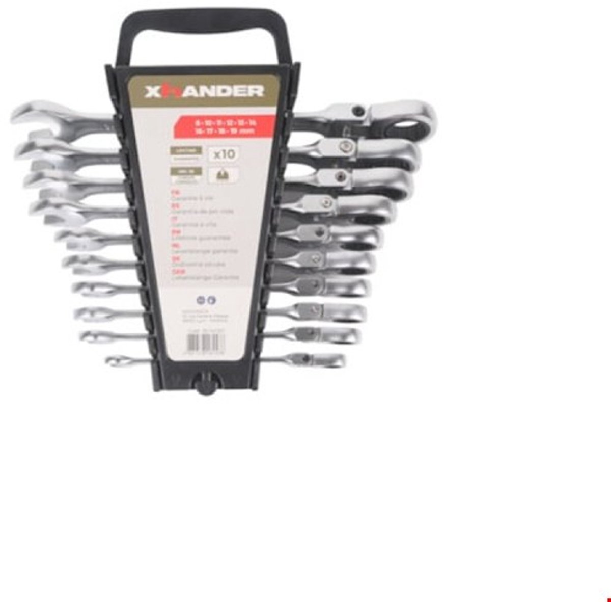 XHANDER Ringratelsteeksleutelset scharnierend 10-delig - 8 tot 19 mm