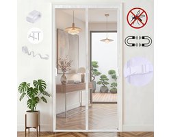 MUPOO Vliegengordijn Magnetisch – Hor Deur Schuifdeur met Verzwaarde Zoom- Zelfsluitend & Zonder Boren -hordeuren voor Schuifpui & Franse Deuren- 97x210 cm -Wit-1 stuk