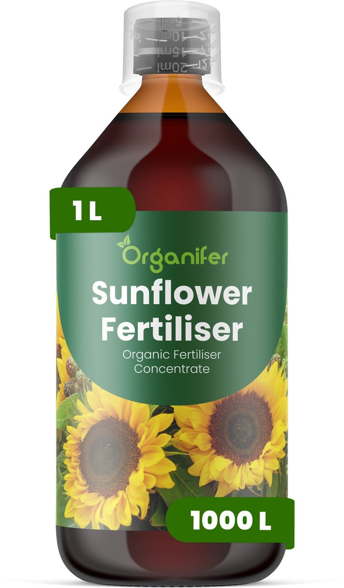 Vloeibare Meststof Voor Zonnebloem 1 L Voor 1000 L - Npk 3-4-3 - Ondersteunt Sterke - Rechtopstaande Groei - Verbetert Een Uniforme Knopvorming En Bloemgrootte - Voor Sierzonnebloemen En Zonnebloemen Voor Zaadproductie - Organifer