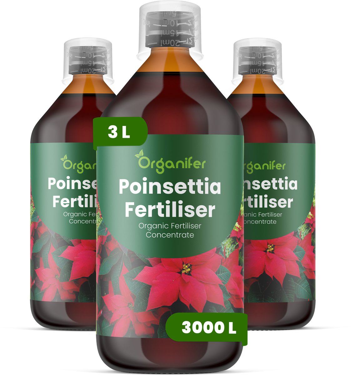 Vloeibare Meststof Voor Poinsettia 3X1 L Voor 3000 L - Npk 2-1-8 - Verbetert Bladkwaliteit En Het Algehele Visuele Evenwicht - Bevordert Compacte Groei En Een Sterke Plantstructuur - Ondersteunt Intense Schutbladkleur - Organifer
