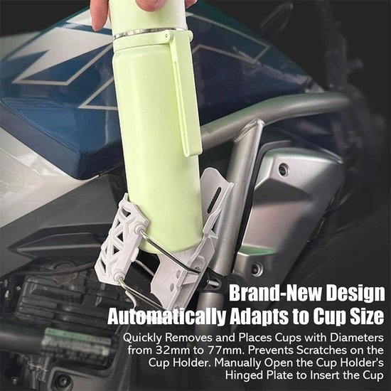 Bidonhouder - Fiets & Motor Flessenhouder - Verstelbare Stuurfleshouder - 360° Draaibaar & Opvouwbaar - Stevig Plastic - Voor Flessen 32-75 mm - Wit — afbeelding 3