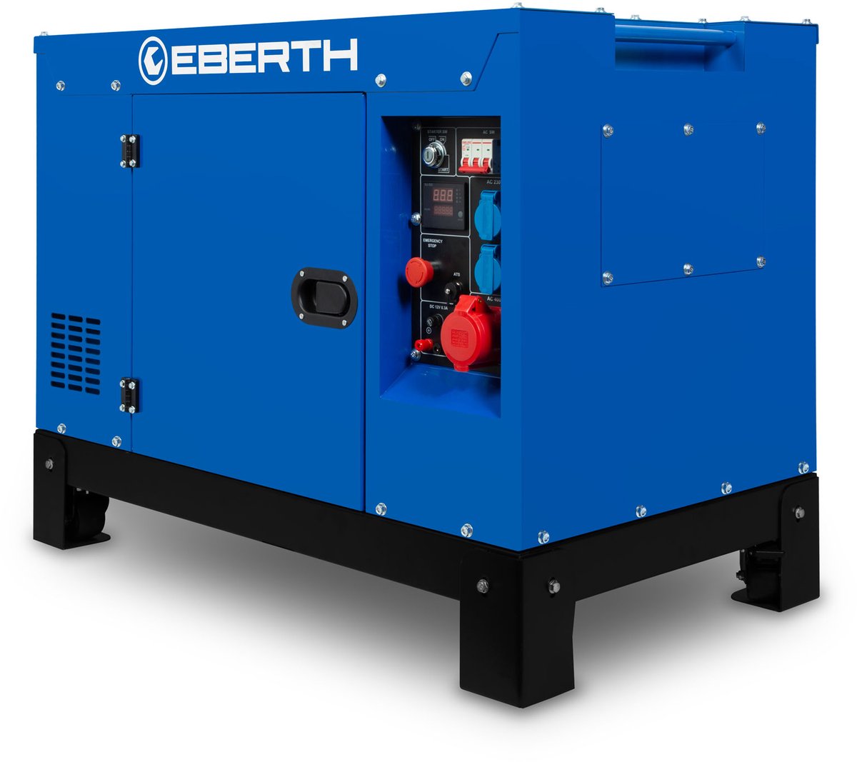 EBERTH 15000 watt dieselnoodstroomaggregaat, stroomgenerator met 18,4 pk, viertaktdieselmotor, driefasige stroomgenerator met 1x 400 V, 2x 230 V, 1x 12 V, automatische spanningsregelaar (AVR), oliepeilbeveiliging