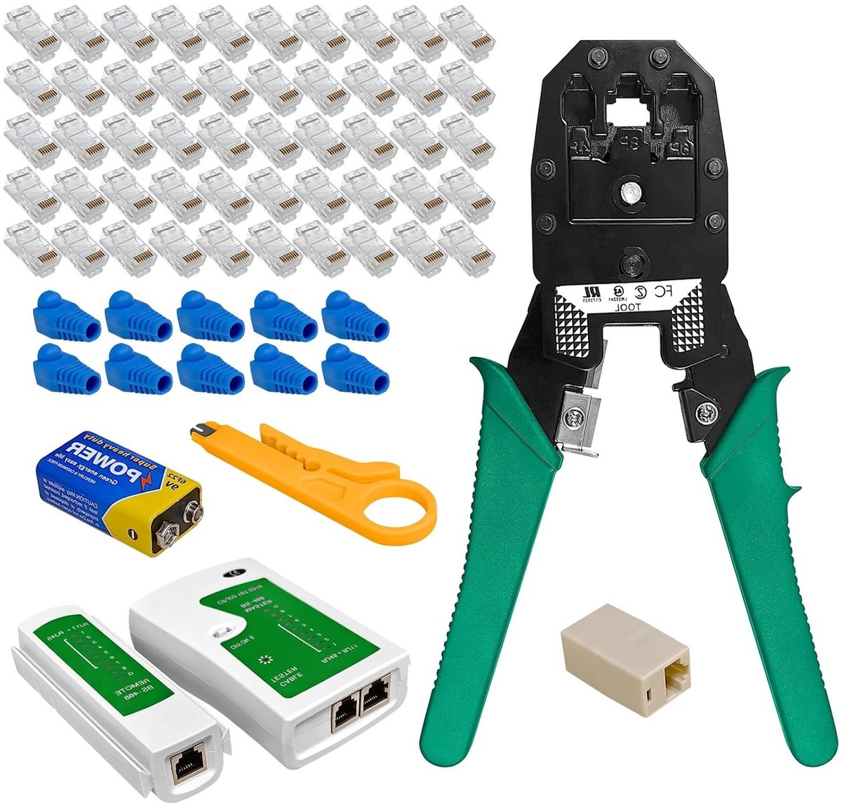 Complete Ethernet Netwerkset met Crimping Tool, RJ45 Connectoren en Kabeltester voor Cat5e, Cat6 en Cat7