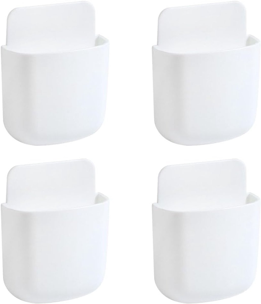 Witte Muurbevestigde Opbergbak voor Afstandsbediening, Telefoon en Pennen - Zelfklevende Oplossing voor Organisatie en Opladen