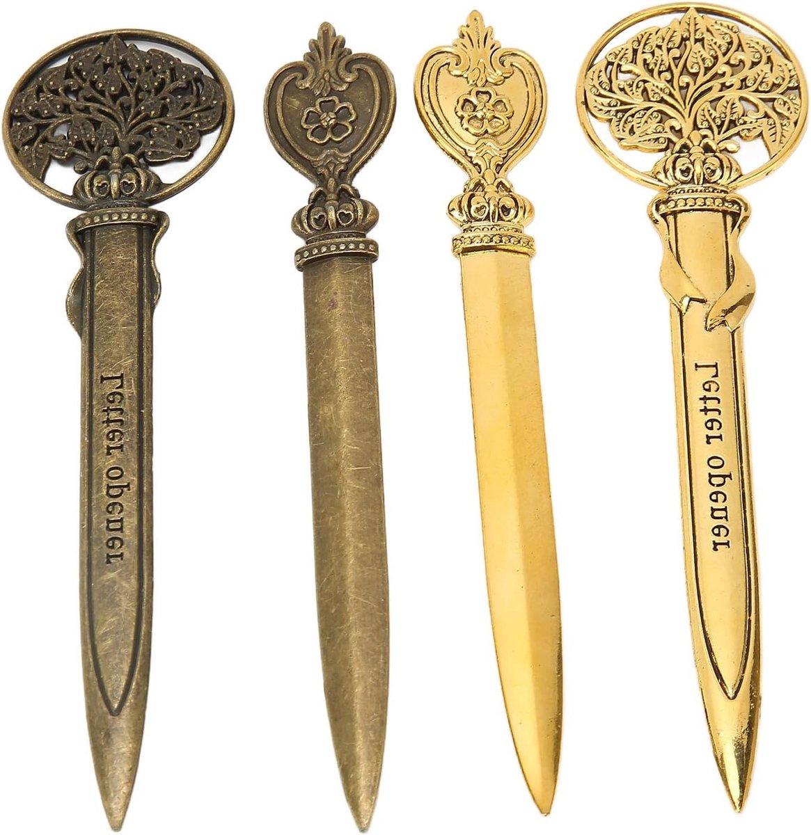 Set van 4 Vintage Metalen Briefopeners - Retro Lichtgewicht Post- en Envelopopeners voor Kantoor en Papierknipgereedschap