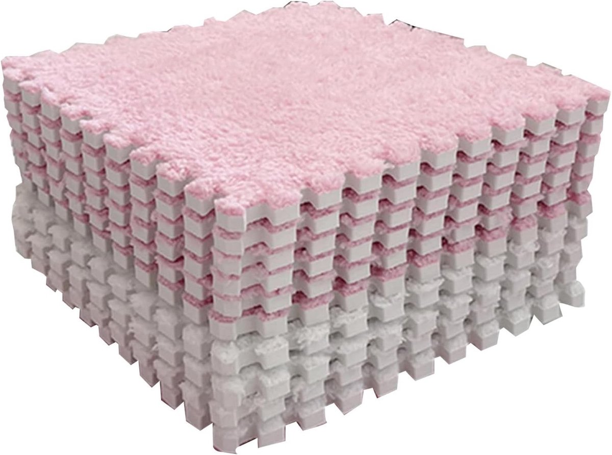 Dailygoods - Dailygoody - Kleurblokkerende Pluche Schuim Vloermat - Zacht en Veilig Tapijt - Roze Wit - Knipbare Puzzelmat - Voor Baby's Kruipplezier - 10 Stuks