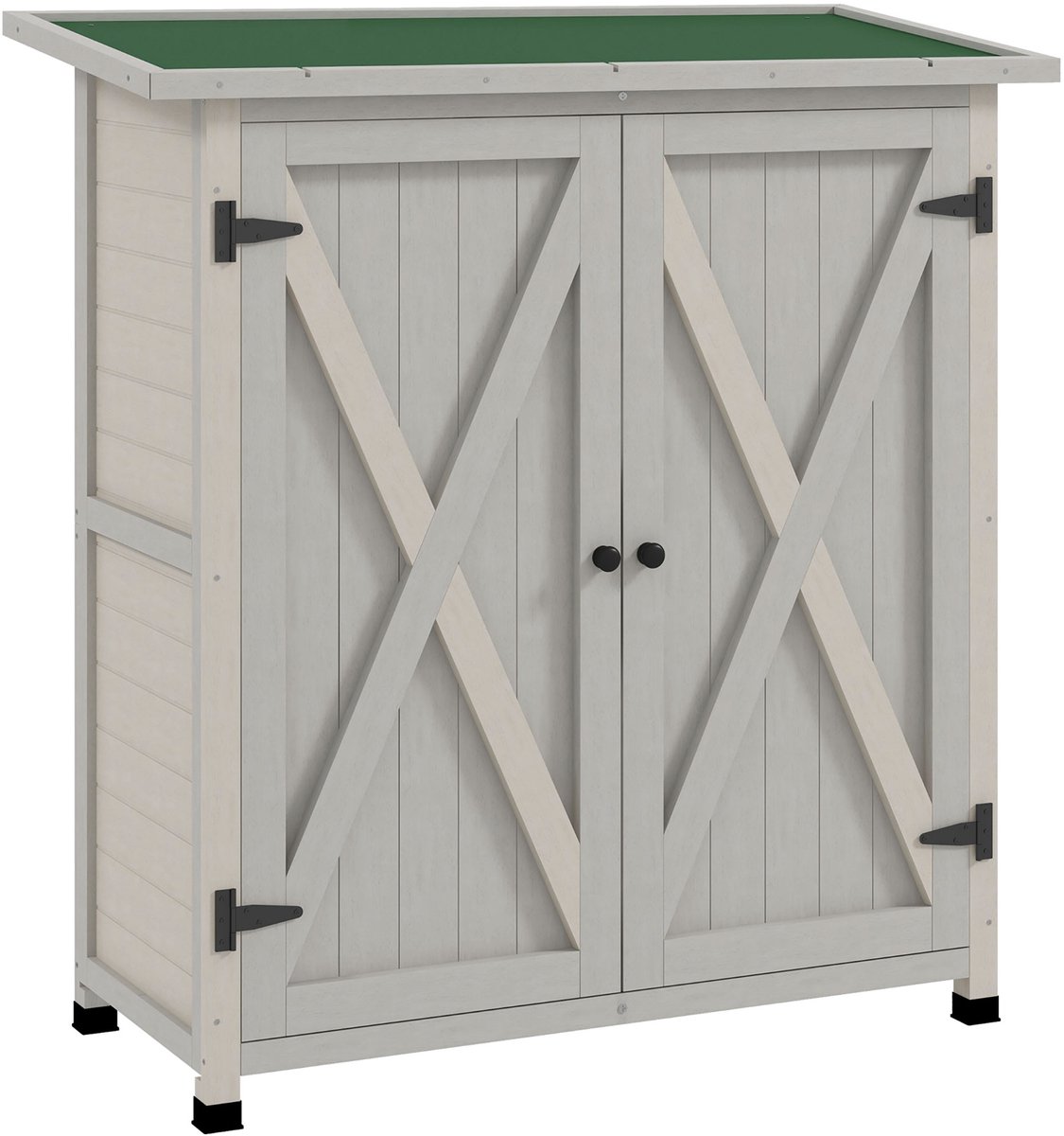 Tuinkast - 110 x 55 x 117 cm - Houten Tuinkast met 2 Deuren en Asfaltdak - Hout - Lichtgrijs