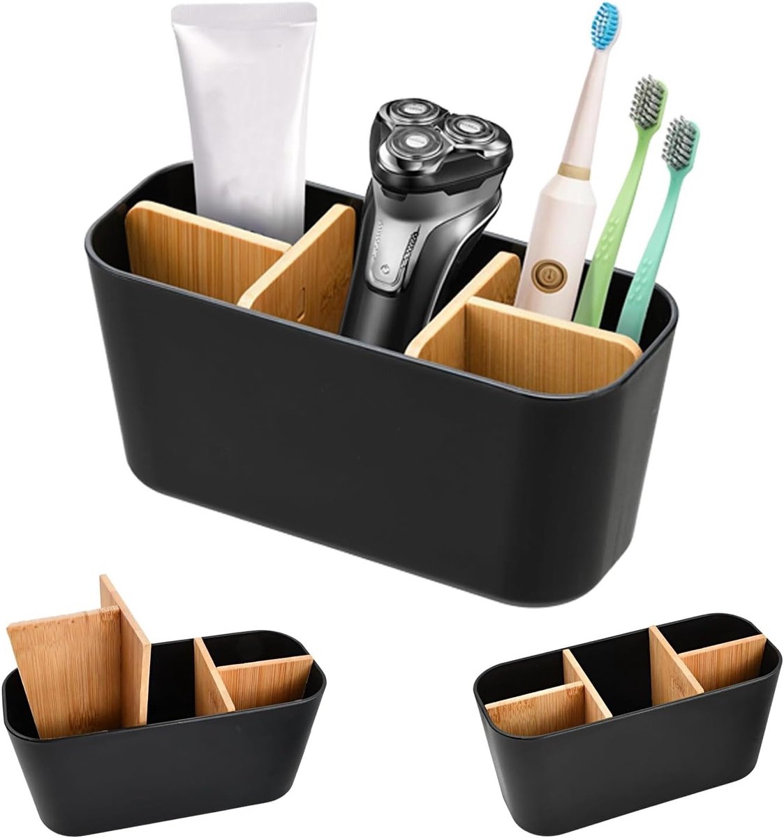 Organisator voor tandenborstels en badkameraccessoires met vijf compartimenten voor optimale opberging van cosmetica, kantoorbenodigdheden en afstandsbedieningen