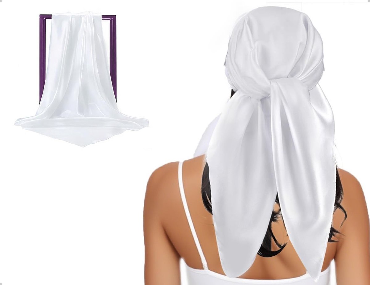 Elegante Zomer Sjaal van Faux Zijde voor Dames - Eenvoudige Vierkante Hoofddoek in Wit, Perfect voor Casual en Formele Outfits