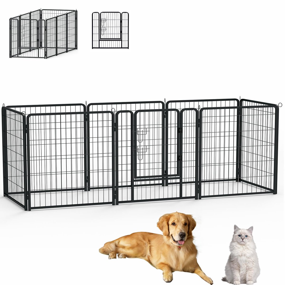 Aufun Vrijloopren voor huisdieren, 6 panelen, opvouwbaar, automatische vergrendeling, met toegangsdeur, geschikt voor honden, konijnen, katten en kleine huisdieren, 80x80 cm per paneel