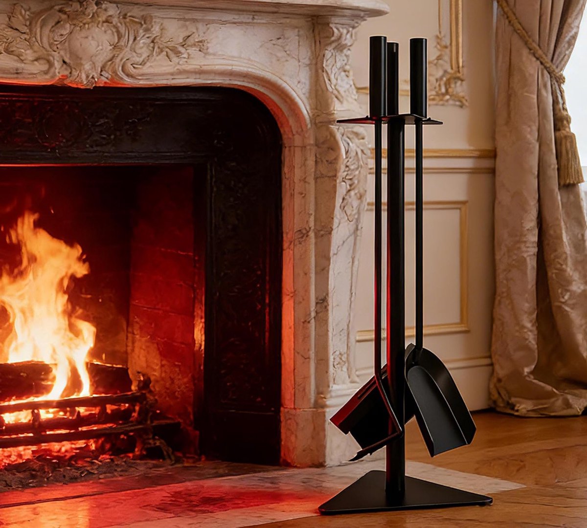 4-delige haardgereedschapset met schep, poker en borstel van 58 cm hoog, perfect voor houtkachels en open haarden, inclusief accessoires voor onderhoud