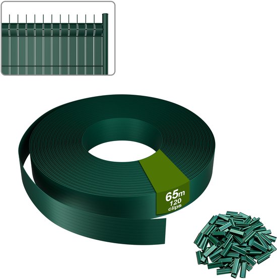Clôture tressée 65m – Bandes d'intimité en PVC pour clôture à double treillis – Brise-vue Jardin & Balcon – Clips inclus – Vert