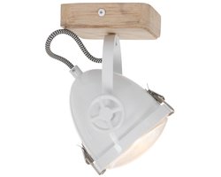 Plafondspot Michelle Wit - Draaibaar & Kantelbaar - Hout en Metaal - Mexlite - 20 cm Hoog, 11 cm Diameter