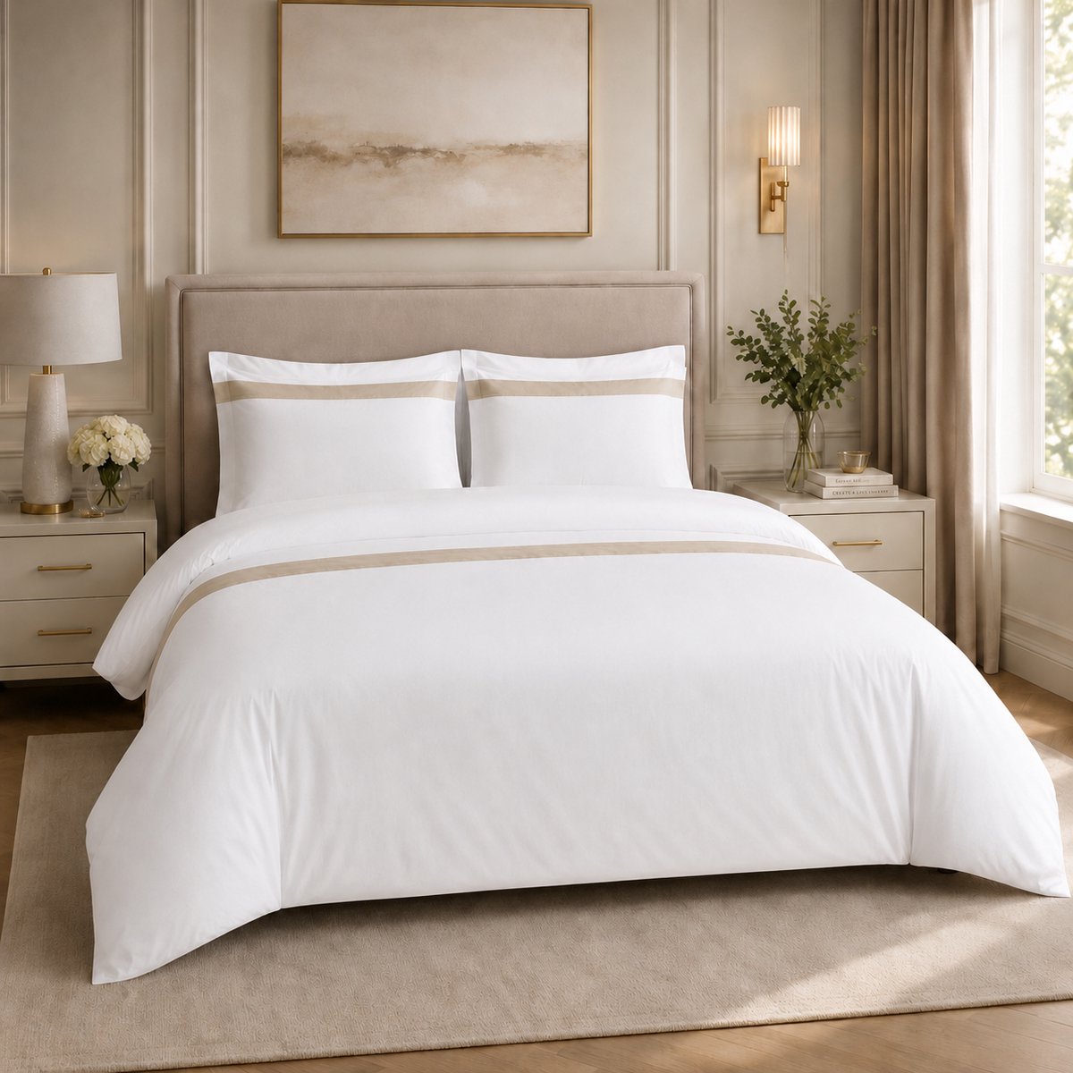 Luxe Dekbedovertrek Laly – 100% Katoen – 240 x 220 cm – Wit/Beige – Hotelkwaliteit – Ademend & Zacht - Incl. 2 Slopen