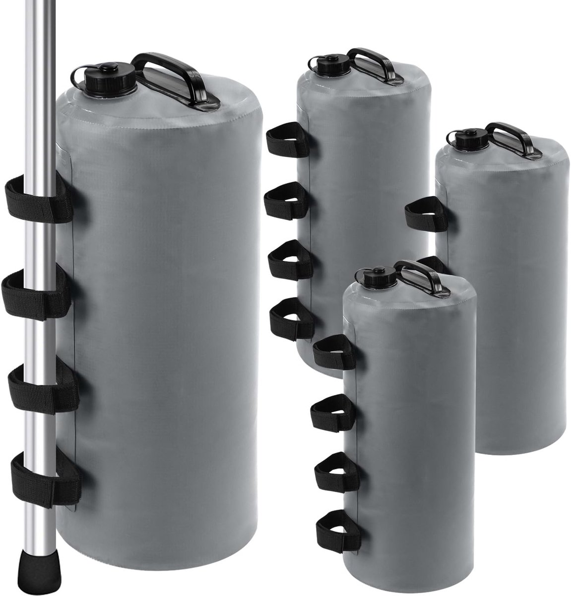 Tegengewichtzakken voor luifels, 4 stuks - 10 liter per zak - Geschikt voor pop-up luifels, tenten, partytenten, outdoor veiligheidsuitrusting, parasols, zwembadtrappen - Robuuste, stabiele, met water gevulde tegengewichtzakken - Grijs