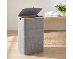 RosaBloom Luxe Wasmand met Deksel - XXL Opvouwbaar - Met Bamboe Handgrepen en Uitneembare Oxford Binnentas - 100L - Grijs