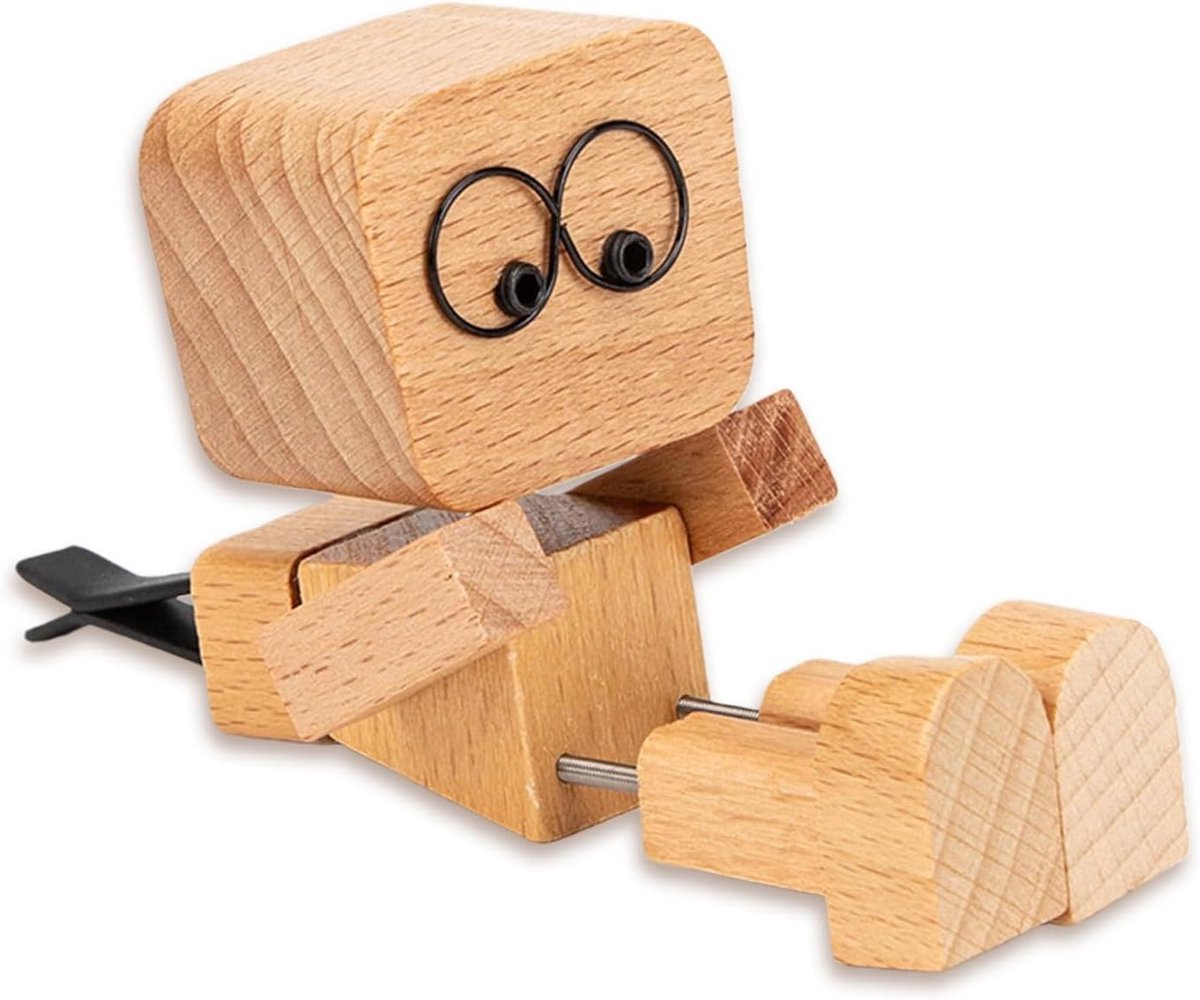 Handgemaakte houten figuur met wiebelige benen, schommelend dashboard ornament voor auto en grappige houten decoratie voor thuis en kantoor, uniek en creatief