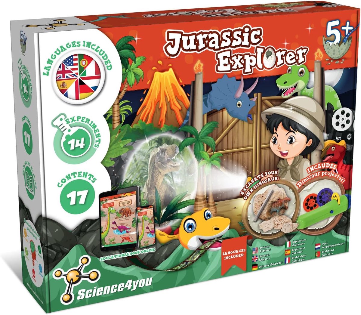 Science4you Jurassic World Explorer - Dinosaurus speelgoed voor jongens en meisjes van 4, 5, 6 jaar en ouder - Wetenschappelijke set met meer dan 14 experimenten en knutselwerkjes voor kinderen