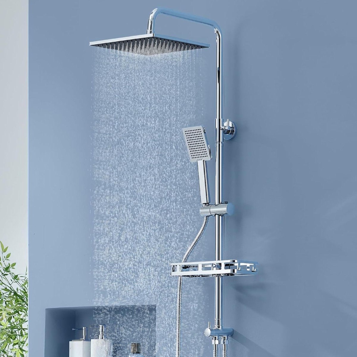 Douchesysteem - Regendouche set - Ontspannen douchen - Boorvrije houder - 25 cm kop - Chro