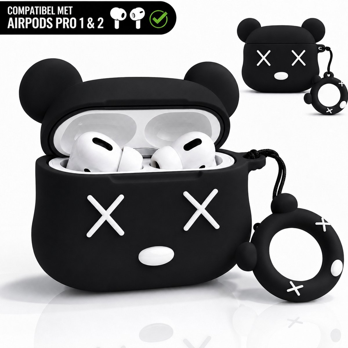 Enluxe Zware Stijlvolle Zwarte Kat Vormige Beschermhoes voor AirPods Pro - Geschikt voor AirPods Pro 1 of 2 - Schattig en Duurzaam Ontwerp