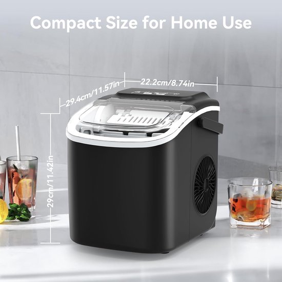 IJsblokjesmachine 12 kg/24u - Zelfreiniging - 9 Blokjes in 6-8 Min - 2 Maten - Met Handvat & Schep - Voor Thuis - Bar & Camping - Zwart — afbeelding 4