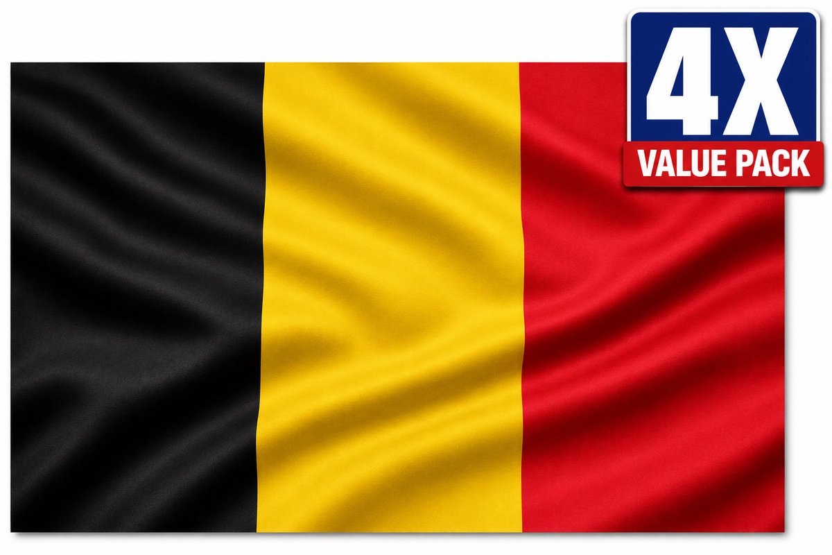 Belgische Vlag 90 x 150 cm - Set van 4 Stuks - Polyester Vlag België met Drie Kleuren Zwart Geel Rood - Voor WK EK Nationale Feestdag en Sport Evenementen - Weerbestendig