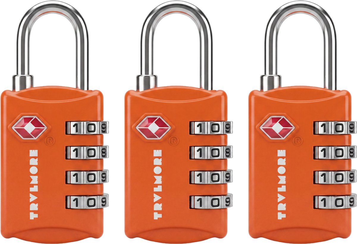 TRVLMORE Kofferslot - TSA Reisslot - Slot - 4 Cijferig Hangslot - 3 Stuks - Cijferslot - Oranje