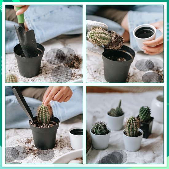 Bloempotrooster - 100 stuks - Drainage rooster planten - Plantennet voor buiten pot - Plantenmat voor bonsai, bloempot of plantenschotel - 4,5 cm en 10 cm, elk 50 stuks - Zwart — afbeelding 2