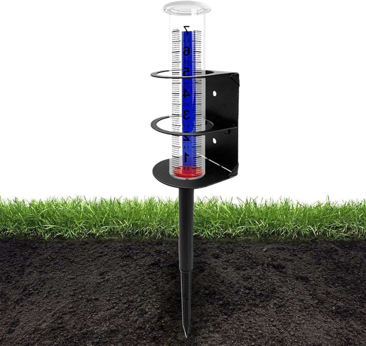 Regenmeter Tuin - Weerinstrument Buiten - Neerslag Meten - Stabiele Metalen Standaard - 26 x 8 x 8 cm - Transparant
