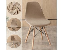 FANSU Velvet Scandinavian Dining Chair Covers Set of 1/2/4/6 Stretch Armless Chair Covers with Backrest for Dining Room Bedroom Living Room Kitchen(Beige, 6 Pieces)