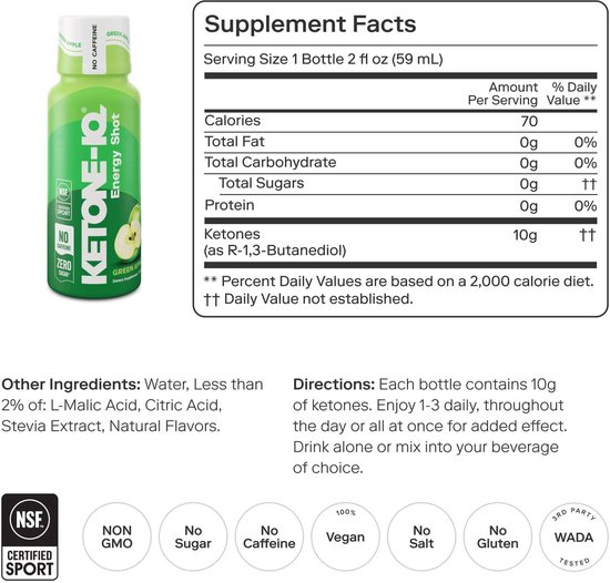 Ketone-IQ Energy Shot - Green Apple 6-Pack - Ketonen Drink voor Focus & Energie - Zonder Suiker - 6 x 59 ml — afbeelding 4