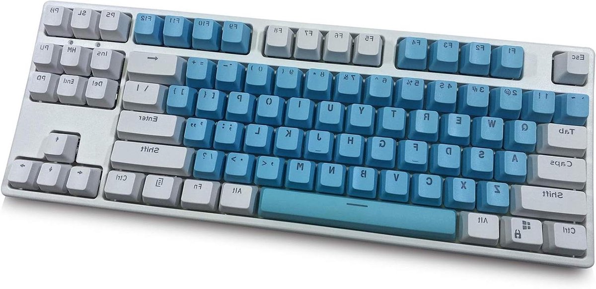 Keycaps Set - Toetsenbord Knoppen - Gaming Setup - PBT Materiaal - 87 Stuks - Blauw Wit